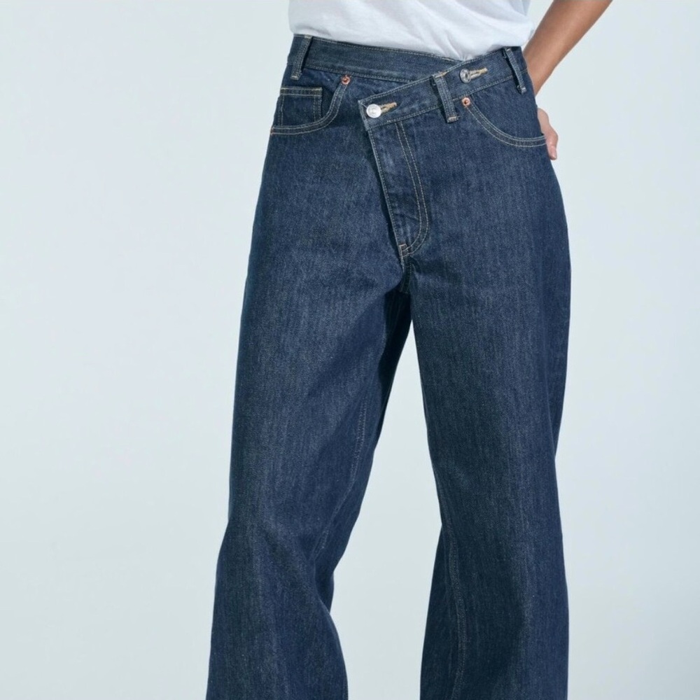 NWT Zara High Rise Wide Leg Crossover Waistband Jeans